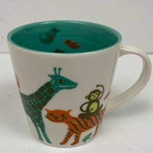 Starbucks Coffee Mug 2008 Zoo Giraffe Monkey Peacock Bone China Animals 8 OZ Kid